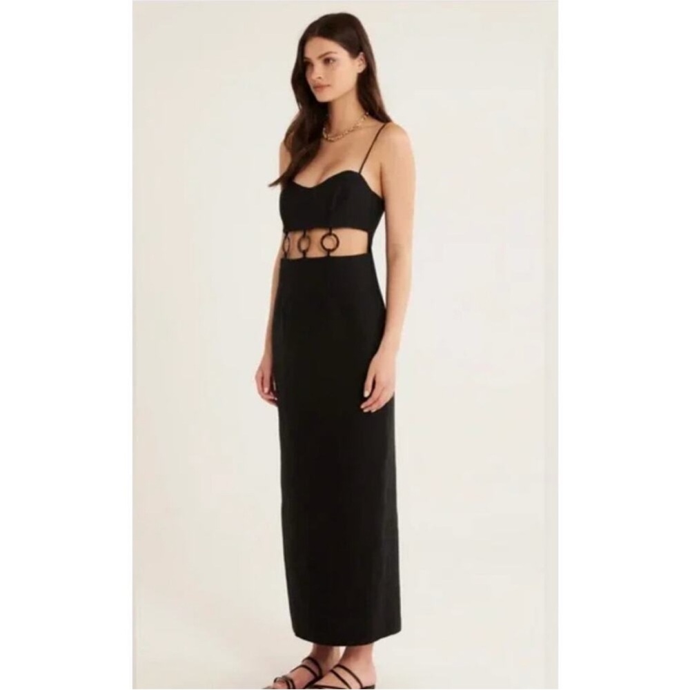 NEW! Rumer The Label Bridget Ring Maxi Sheath Dress 100% Linen Black Womens Sz L